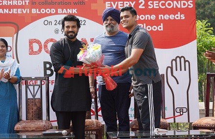 Ram charan snapped at blood donation cause in Hyderabad